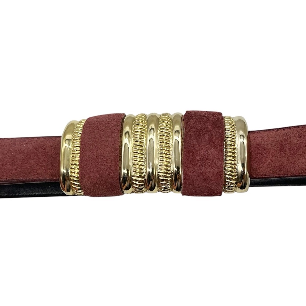 Vintage 80’s Style Fashion Brown And Gold - Suede- Genuine Leather Belt Medium